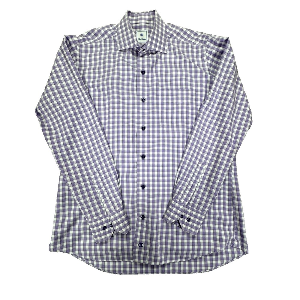 David‎ Donahue Mens L Purple White Check Long Sleeve Button Up Shirt